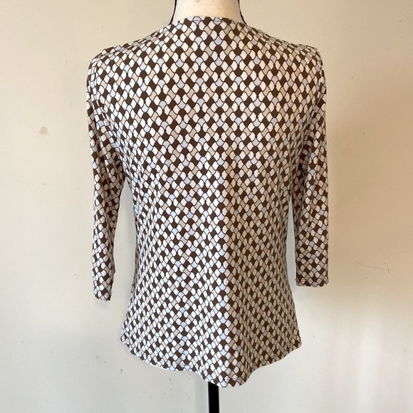 George Stretch Work Casual Brown/Blue Print Blouse Size Medium​ - Picture 2 of 7